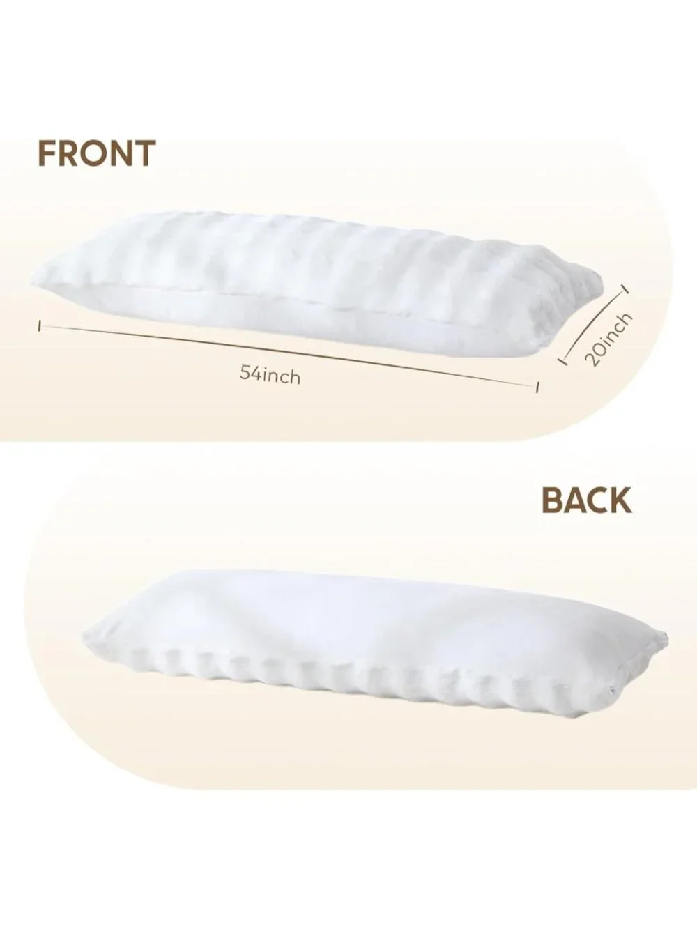 〽️Premium Large Body Pillow Faux Rabbit Cover Long Bed Pillow White 20x54inch